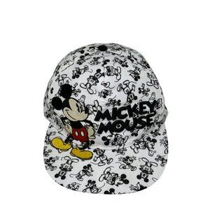 PREOWNED Disney Parks Mickey Mouse AOP Black White Adjustable Baseball Cap Adult